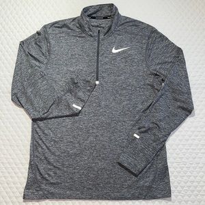 NIKE Running DRI Fit Heather Gray Performance Shirt. LG. Half Zip. Thumb Holes